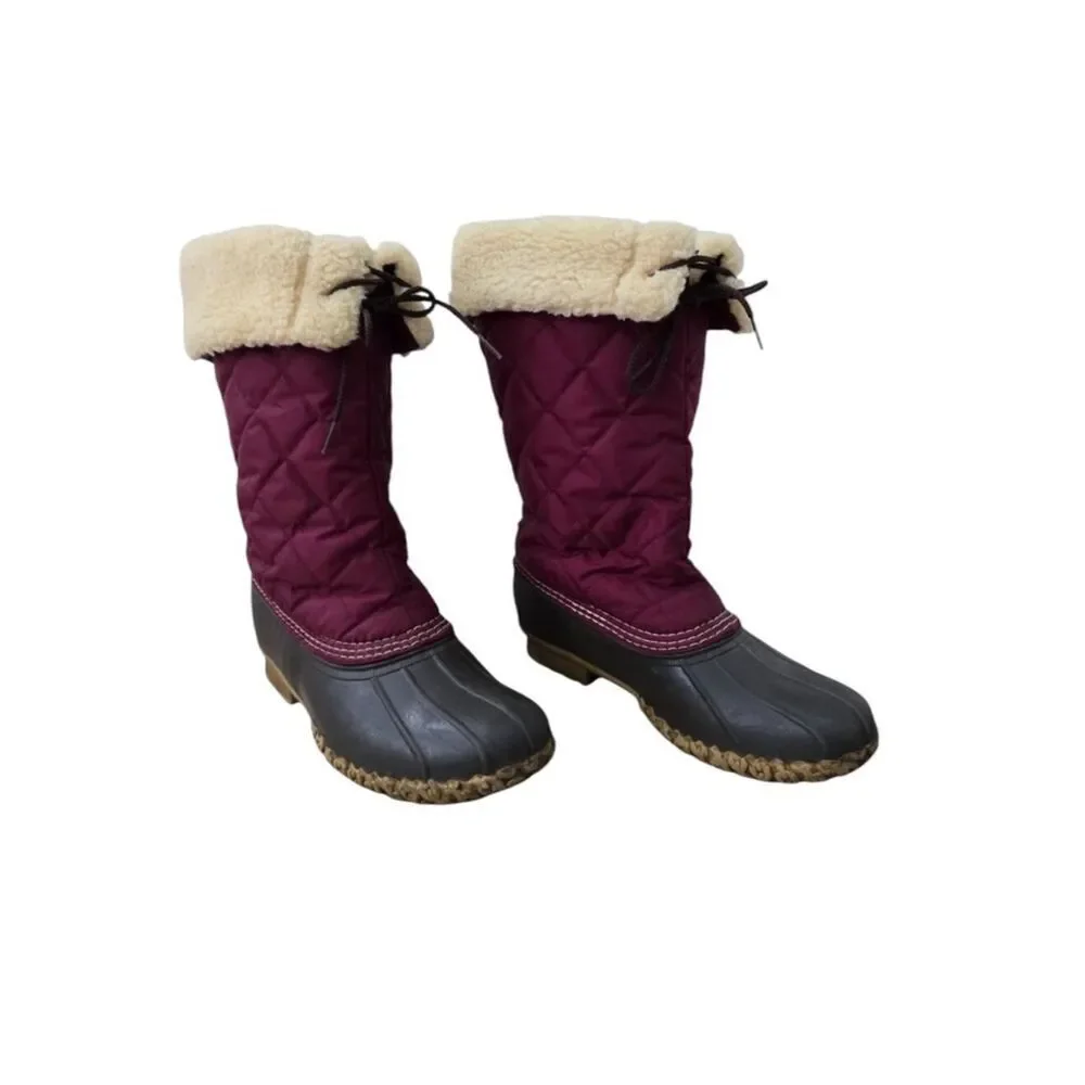 L.L. Bean Duck Boots Red Quilted Lace Up Sherpa Waterproof Winter Mid Calf 9